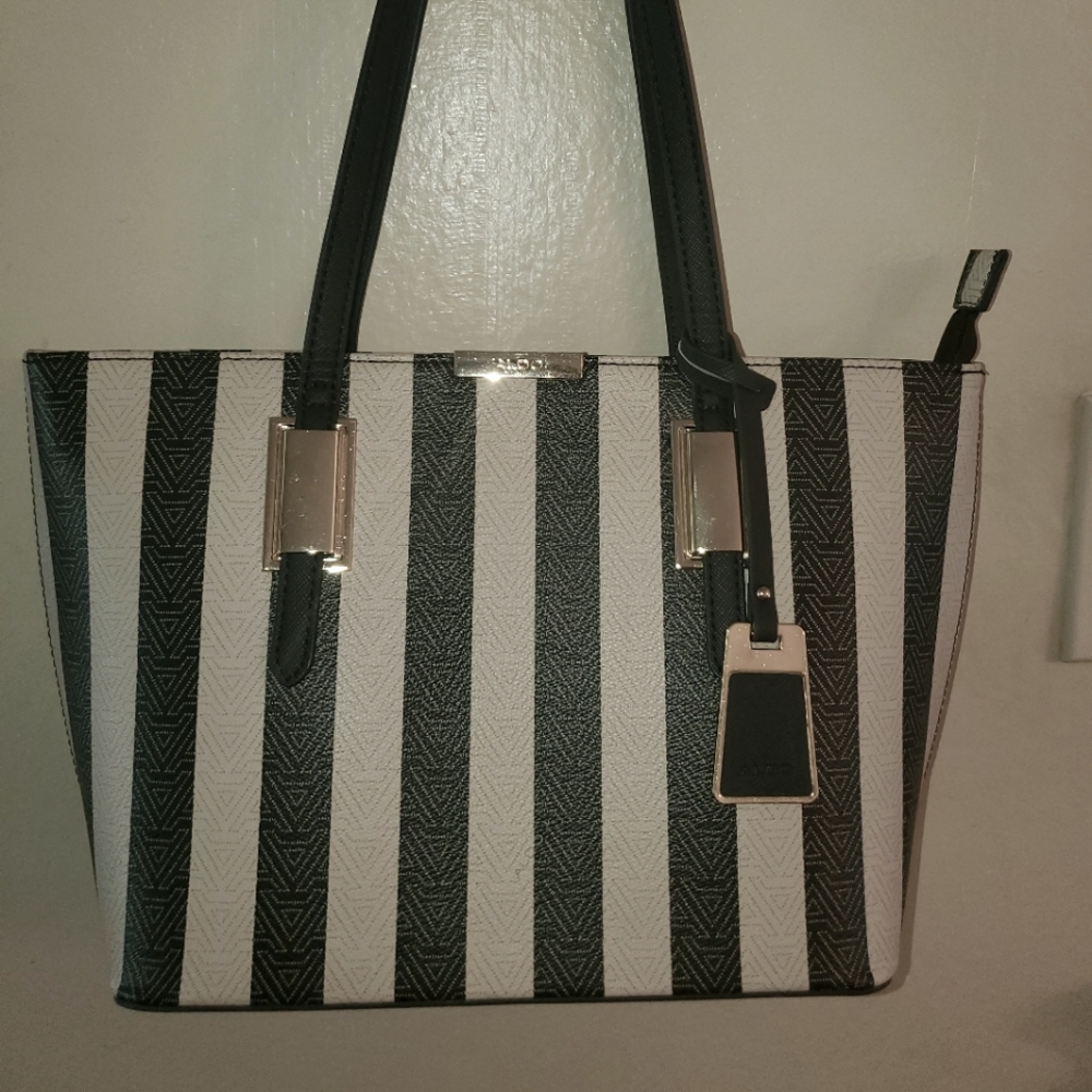 Cream and Charcoal Structured ALDO Tote